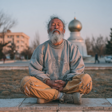 Группа зрелых людей в позе лотоса